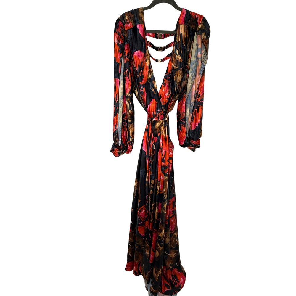 L’Atiste by Amy Red Floral Pleated Maxi Dress Women 3X Resort Vacation Boho Glam - Picture 2 of 8